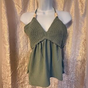 Madden Girl Sage Green Crochet Halter Camisole